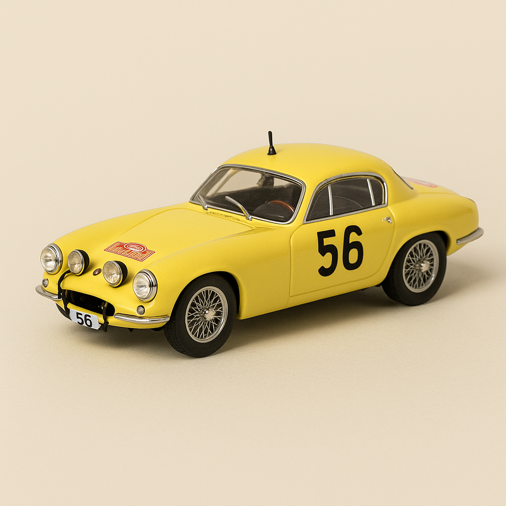Lotus Elite giel Nummer 56 - Rallye vun Monte-Carlo 1962