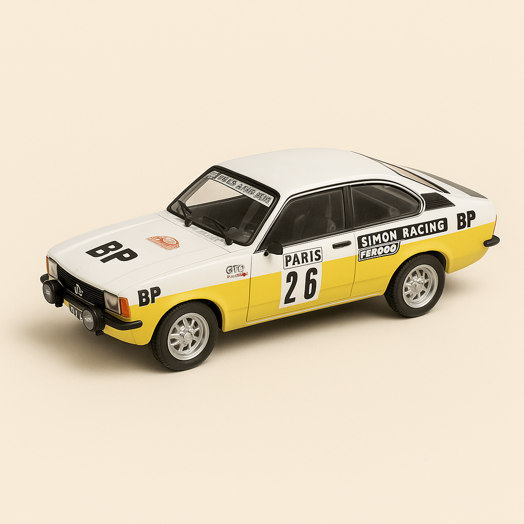 Opel Kadett GT/E blanche et§ jaune numéro 26 - Rallye de Monté-Carlo de 1979