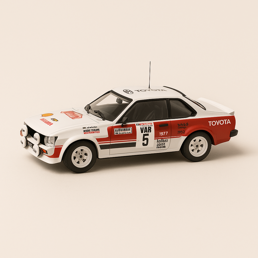 Toyota Célica 2000GT blanca y roja número 5 - Rally de 1000 pistas de 1979
