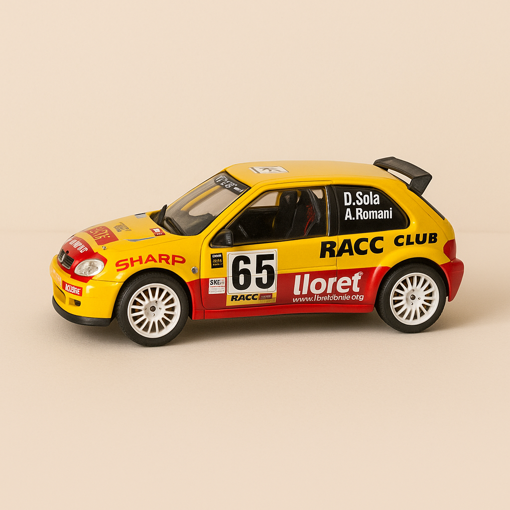 Citroën Saxo S1600 giel a rout nummer 65 - Rallye vu Katalounie 2002
