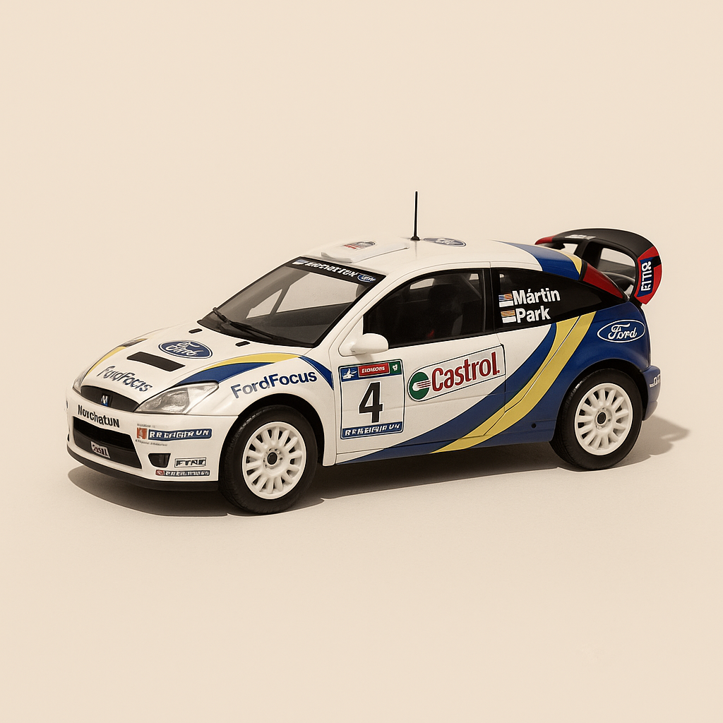 Ford Focus WRC bianca, blu e nera numero 4 - Rally dell'Acropoli del 2003