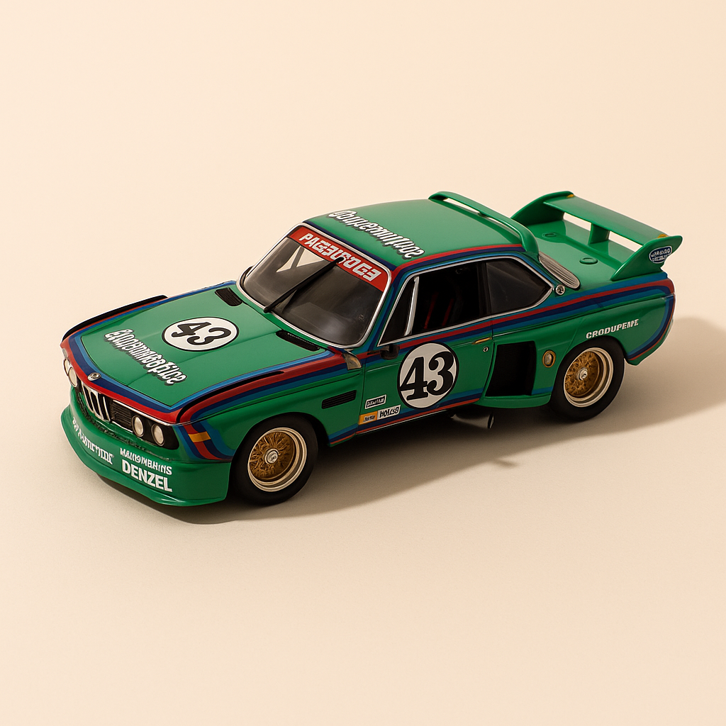 BMW 3.5 CLS zielona, czerwona i niebieska numer 43 - 24 godziny Le Mans 1976