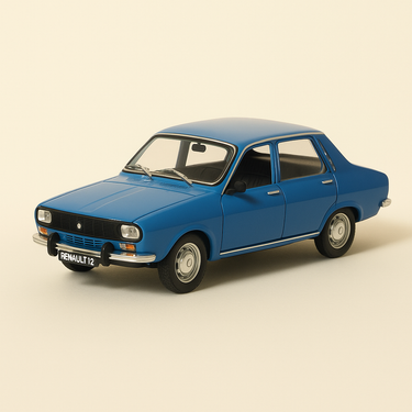 Photo professionnelle de la voiture miniature Coffret Renault Avec Une R12 Jaune De 1971 Et Une Estafette Orange De 1965 Coffret Rectangle Bleu - Image clean haute qualité