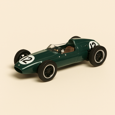 Photo professionnelle de la voiture miniature Cooper T51 Climax Verte Numero 12 De 1959 Formule 1 - Image clean haute qualité