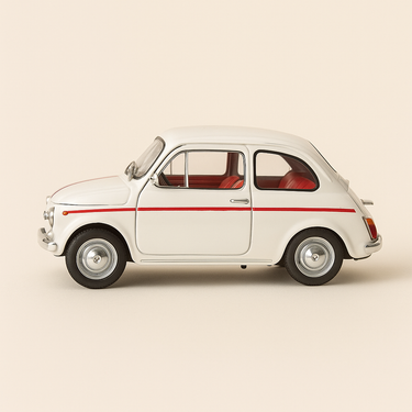 Photo professionnelle de la voiture miniature Fiat 600D Blanche Avec Liseret Rouge - Image clean haute qualité