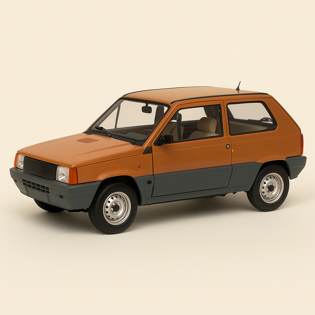 Braune Fiat Panda 1 vun 1980 (Moossstaf 1:24)