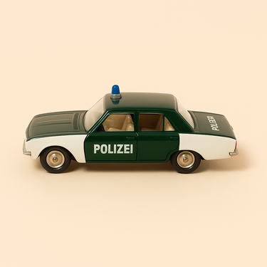 Photo professionnelle de la voiture miniature Ford Taunus Verte Foncee Et Blanche Police Italienne Dinky Toys Editions Atlas - Image clean haute qualité