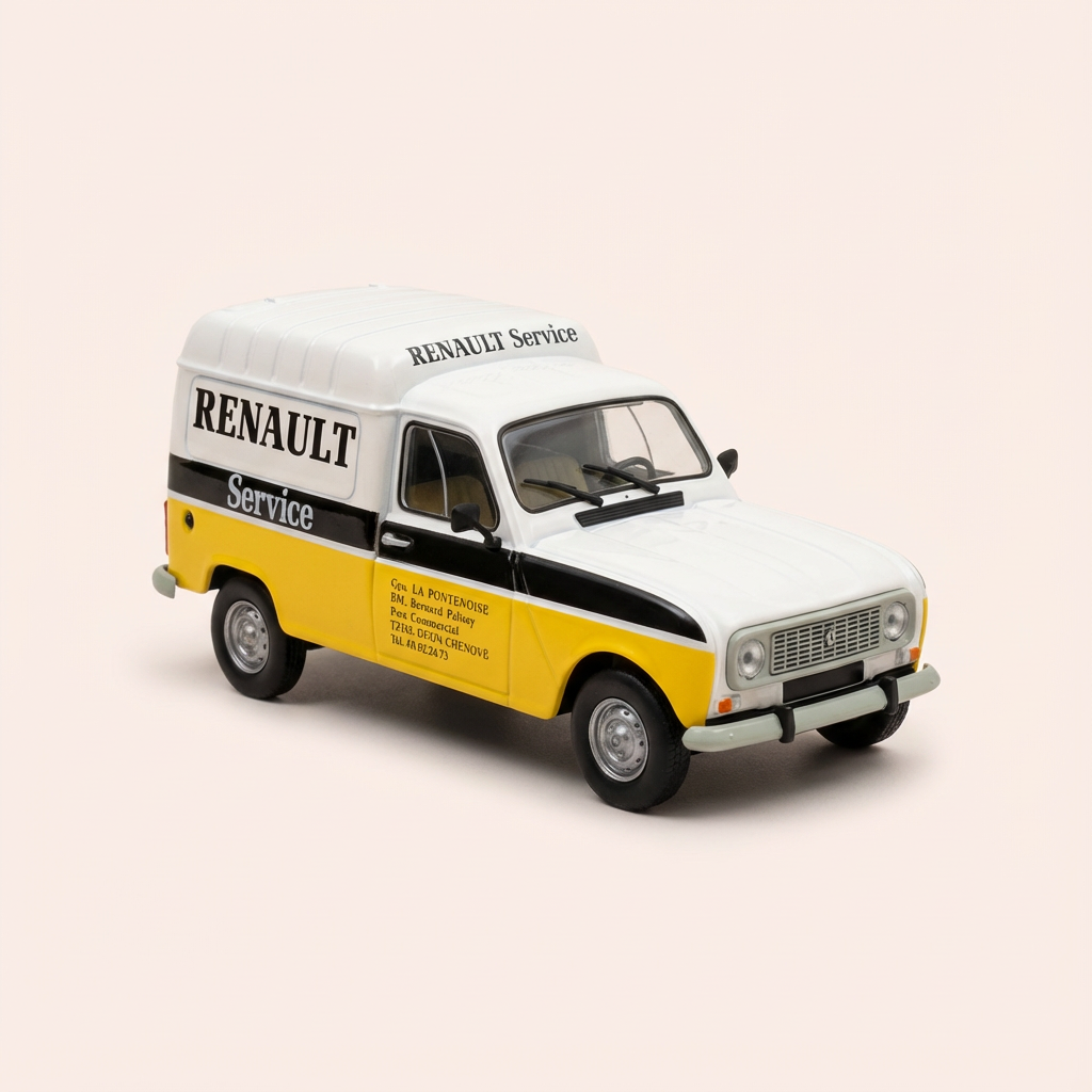 Renault 4 fourgonnette blanche, jaune et noire SERVICE RENAULT (blister)
