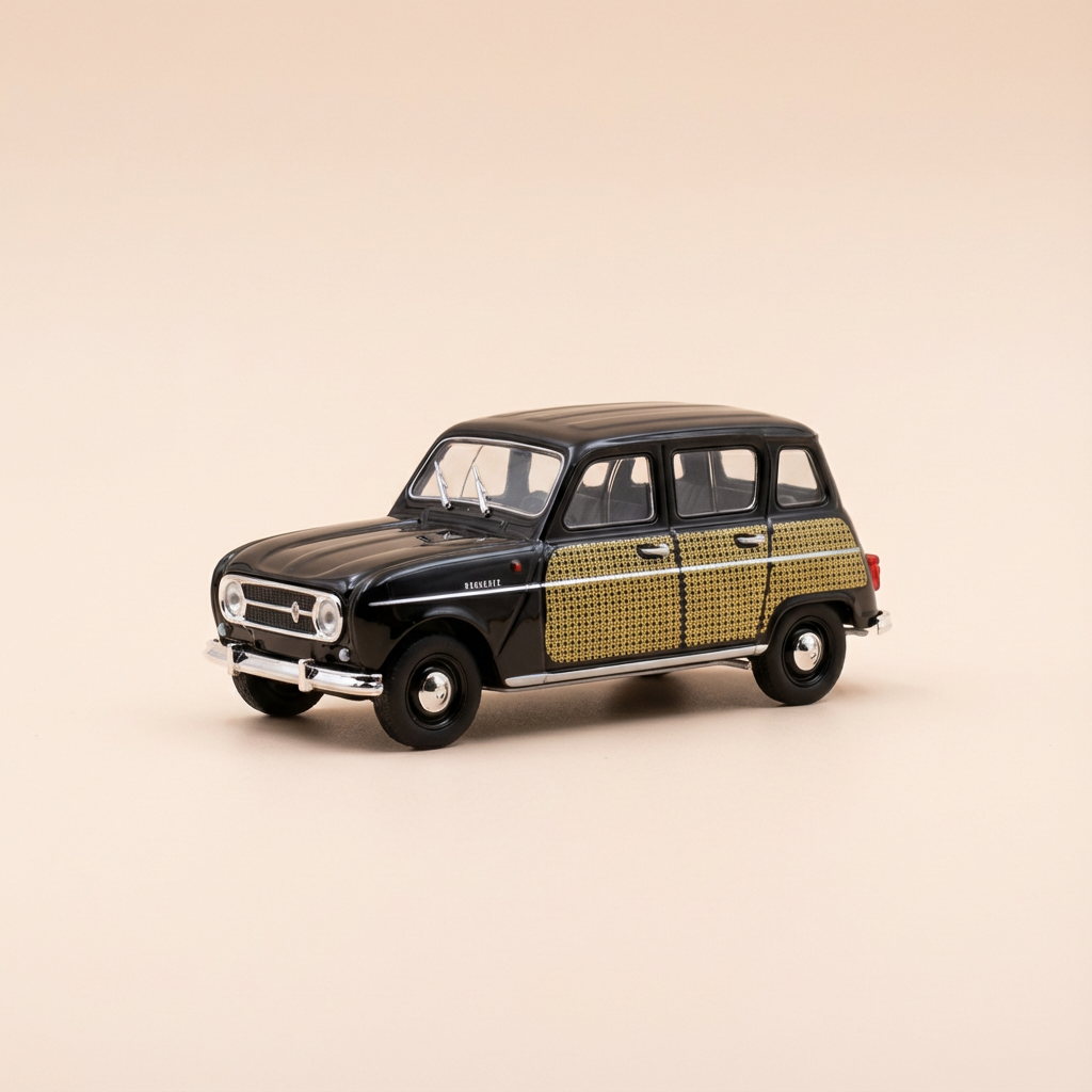 Renault 4L Parisienne schwaarz mat giel a schwaarz Schachbrettmuster - Nostalgie Referenz N003
