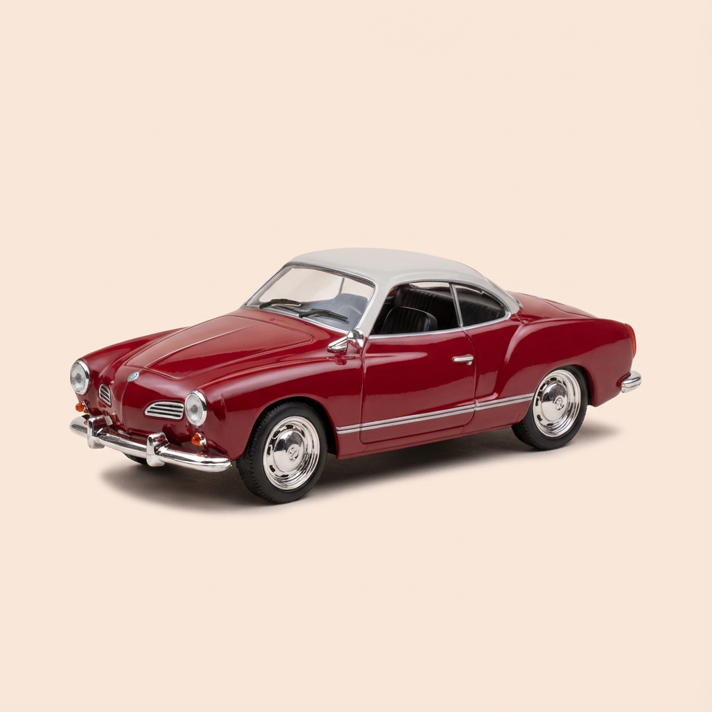 Voiture miniature - Volkswagen Karman Ghia coupé bordeaux et toit crème de 1966 - Solido référence 45107