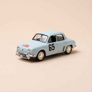 Voiture miniature - Renault dauphine bleue pâle numéro 65 - Rallye de Monté-Carlo de 1958