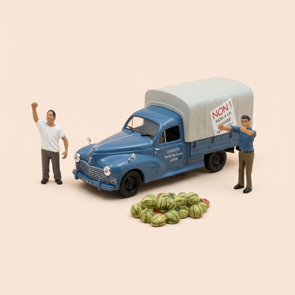 Voiture miniature - Peugeot 203 pick-up bleue avec bâche grise - La Nationale 7 - la route bleue