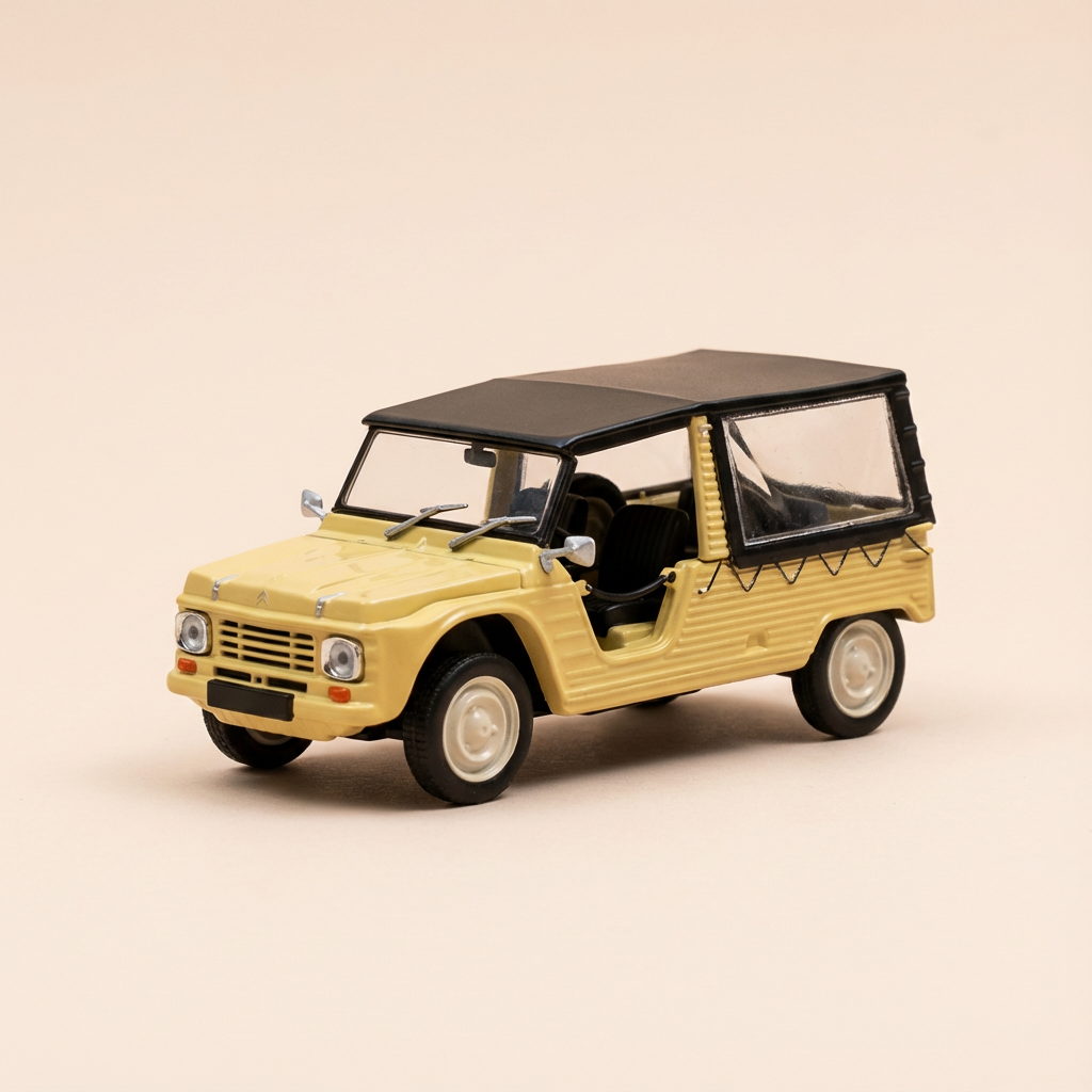 Citroën Méhari beige mam Schwäizer - La Nationale 7 - d'blauen Strooss