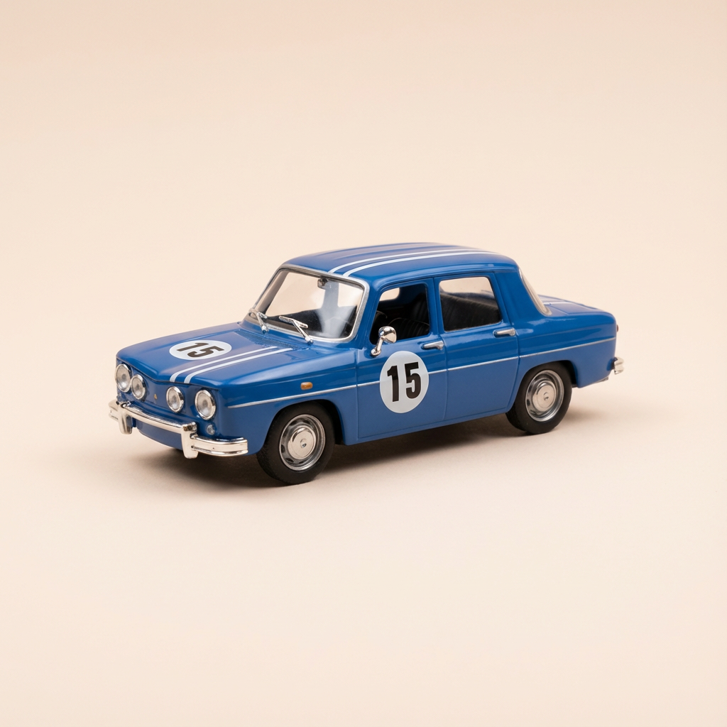 Renault 8 Gordini blou mat der Nummer 15 - La Nationale 7 - d’blou Strooss