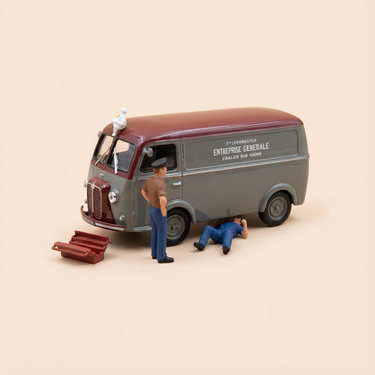 Voiture miniature - Peugeot D3A gris et toit bordeaux - La Nationale 7 - la route bleue