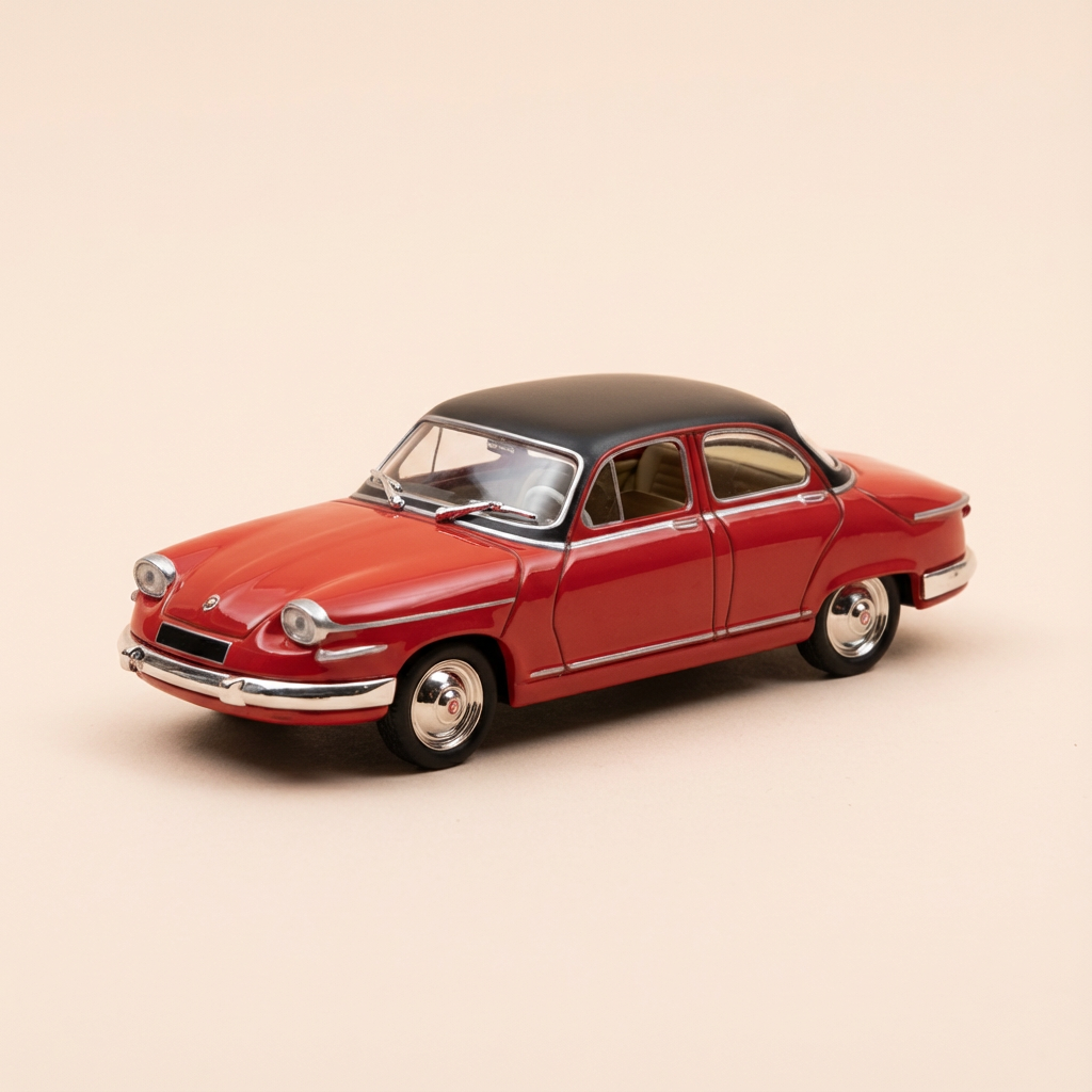 Panhard PL17 rojo con techo negro - La Nacional 7 - la ruta azul