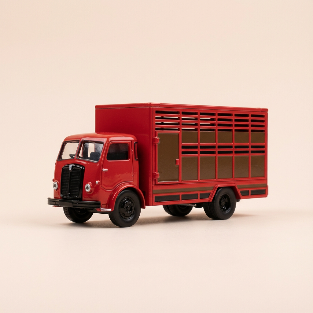 Camion Berliet GLB rouge et marron bétaillère transports de bestiaux