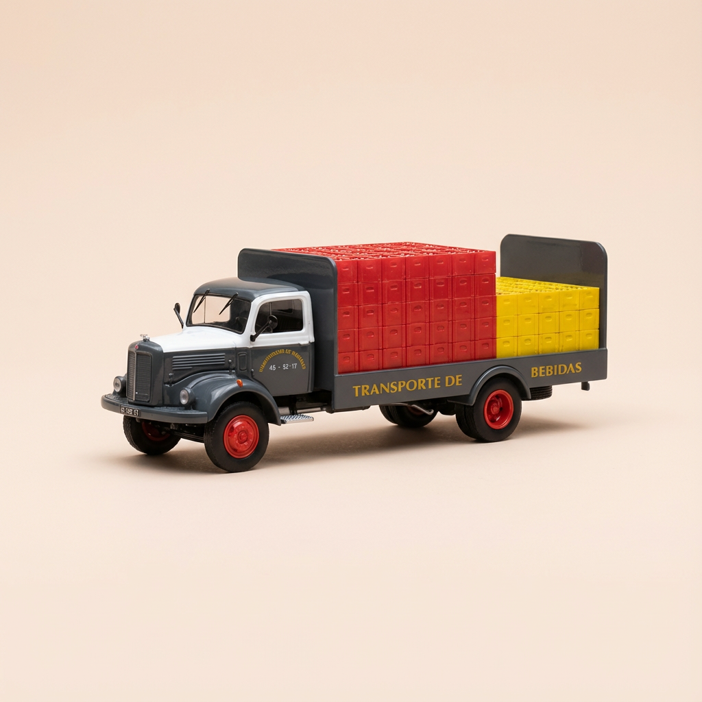 Mercedes-Benz L312 Truck - Brewer's Flatbed with Yellow and Red Boxes (Beverage Transport)