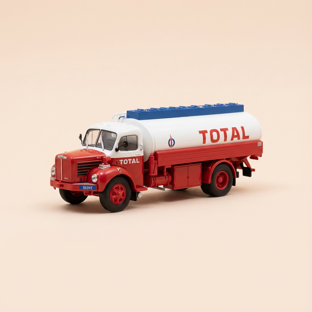 Cysterna Berliet GLR 8 M2 TOTAL - biała i czerwona cysterna paliwowa