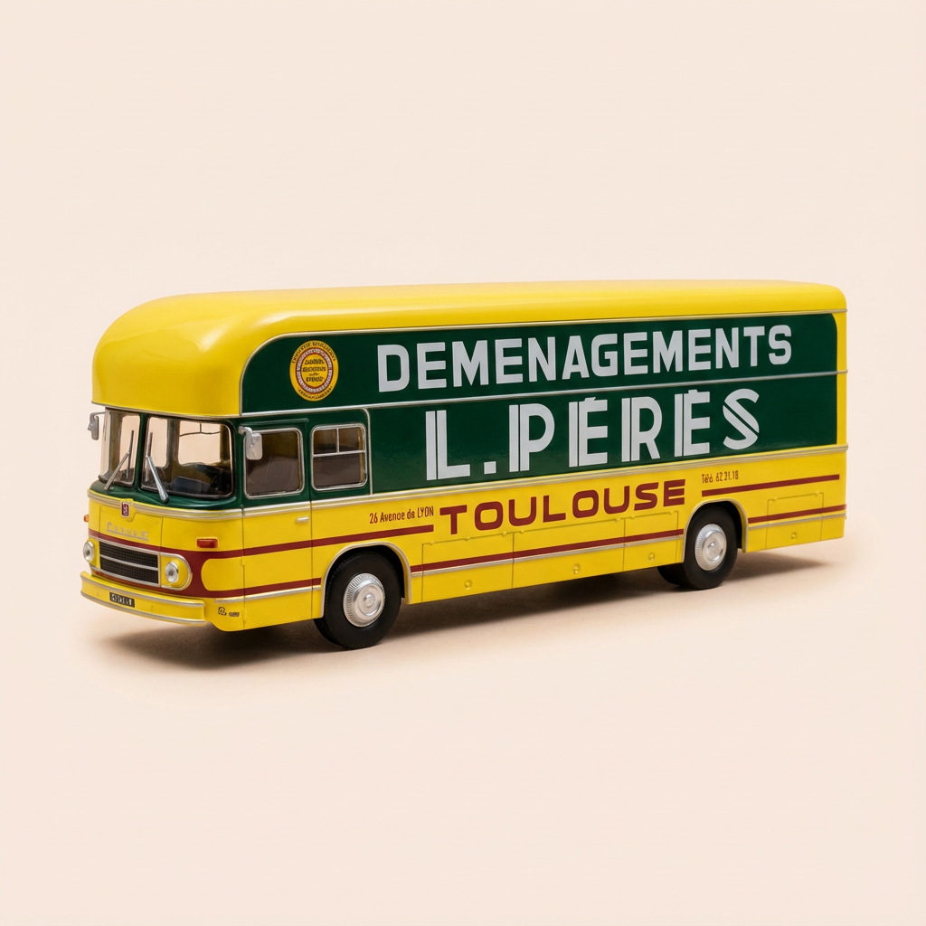 Camion Berliet PLR 8 MU jaune et vert - camion de déménagement