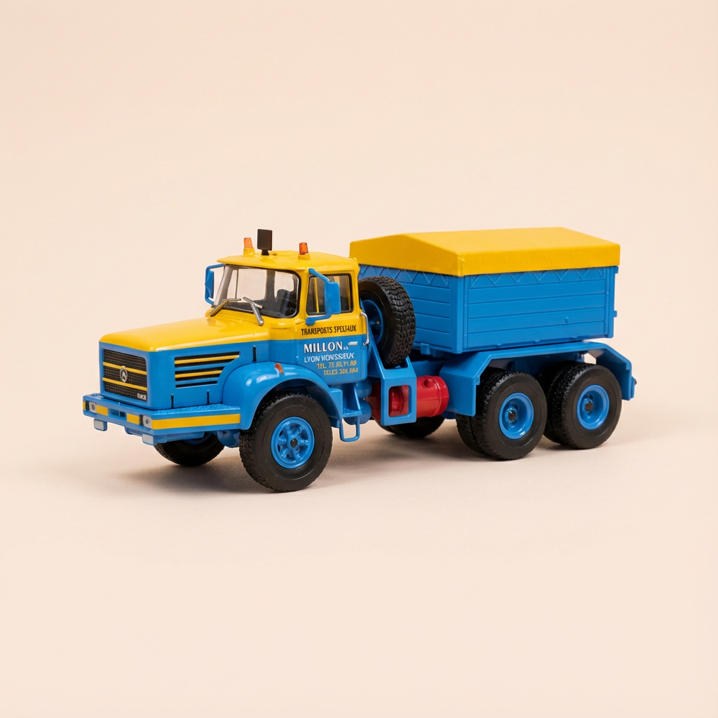 Camion Berliet TBO 15 M3 6x4C - camion tracteur ou pousseur bleu et jaune