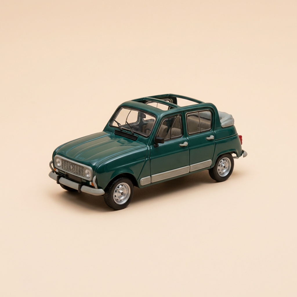Renault 4 verde Heuliez de 1981 (carro adicionado numa base)