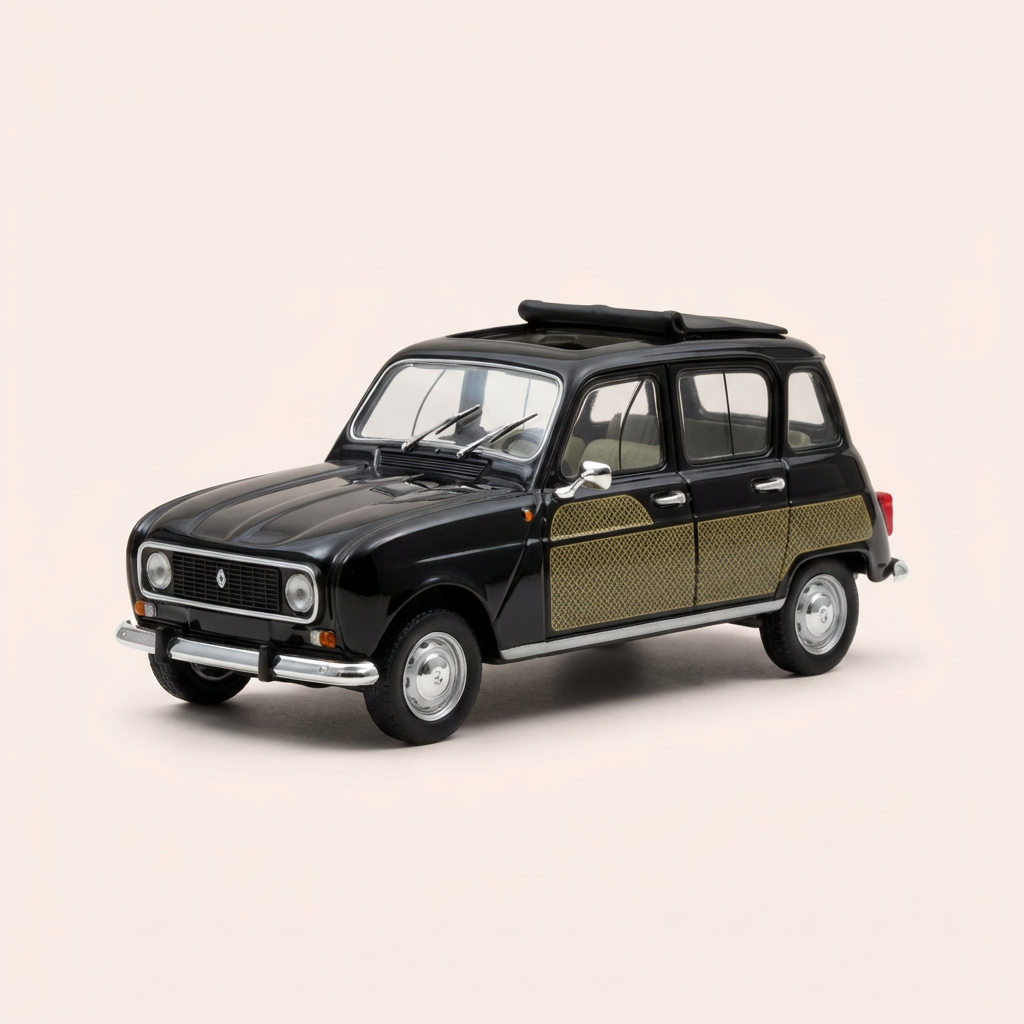 Renault 4L Parisienne noire et damiers verts? de 1964 (voiture rajoutée sur un socle)