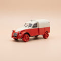Voiture miniature - Citroën 2 CV AZU rouge et beige sur rails - Norev