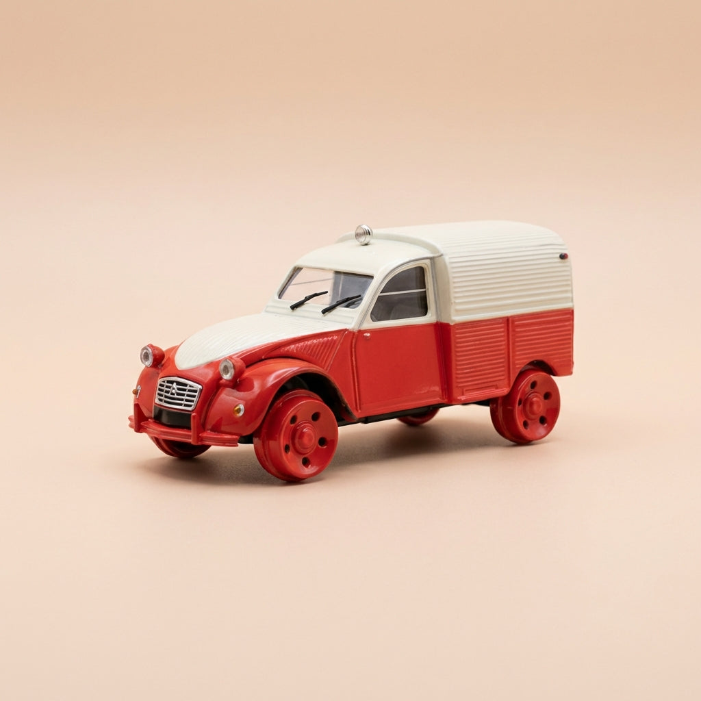 Citroën 2 CV AZU czerwony i beżowy na torach - Norev