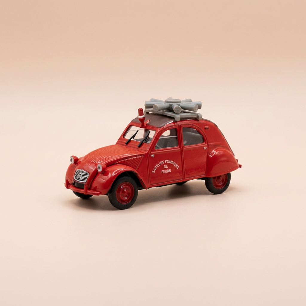 Citroën 2 CV AZL vermelho com sirene - bombeiros de Feurs (42 - Loire) - Norev