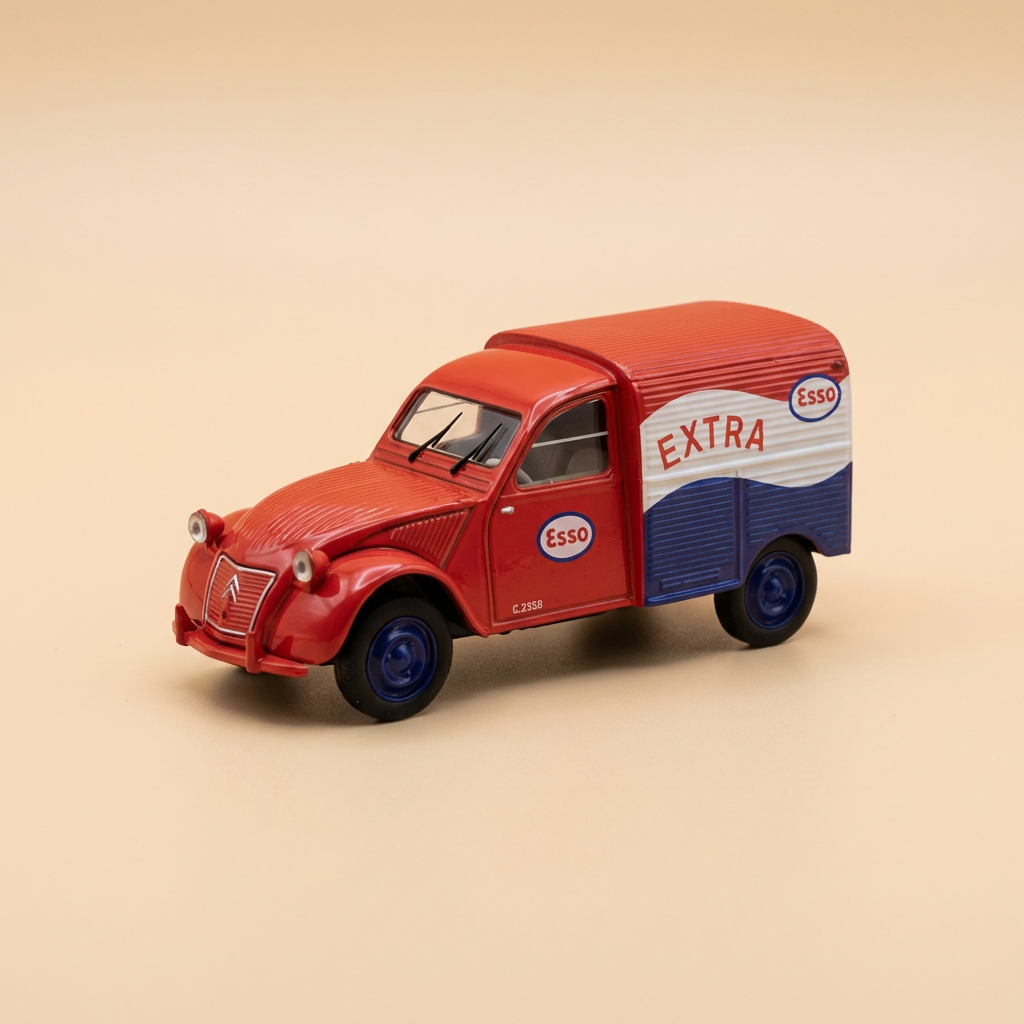 Citroën 2 CV AZU furgonetka blaszana czerwona, biała i niebieska ESSO - Norev