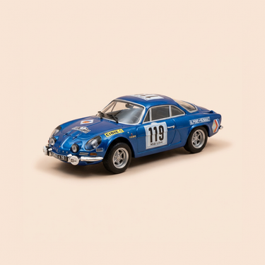 Voiture miniature - Renault Alpine A110 bleue numéro 119 - critérium des Cévennes de 1969 (sous blister)