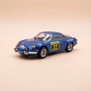Voiture miniature - Renault Alpine berlinette A110 bleue numéro 22 - rallye d'Italie - San-Rémo de 1970 (sous blister)