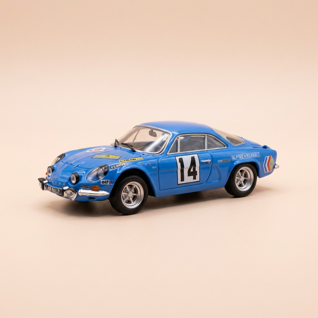 Renault Alpine A110 blu numero 14 - rallye delle strade del Nord del 1970 (sotto blister)