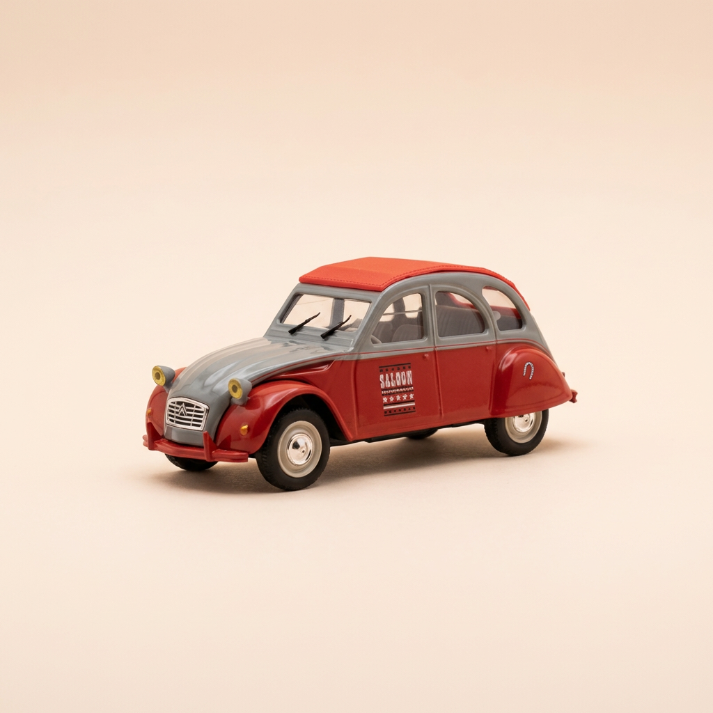 Voiture miniature - Citroën 2 CV 6 rouge et grise SALOON - Norev