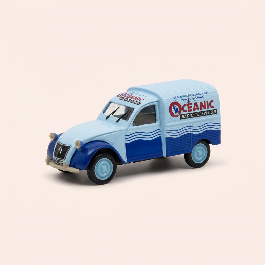 Citroën 2 CV AZU blaue Lieferwagen mit OCEANIC Radio - Fernsehwesutum - Norev