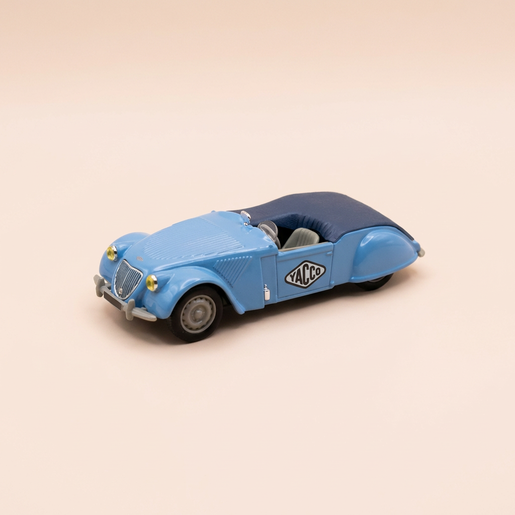 Citroën 2 CV Barbot Spéciale niebieska z 1953 roku z reklamą YACCO - Norev