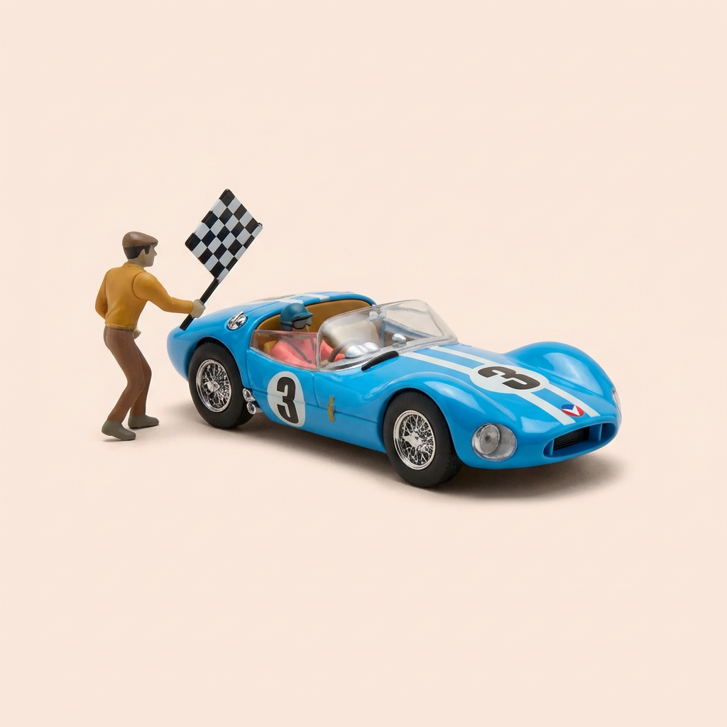 Bloo Auto mat wäissen Streifen Nummer 3 Vaillante Le Mans '61 (Album le 13 ass um Start) - Comic Michel Vaillant