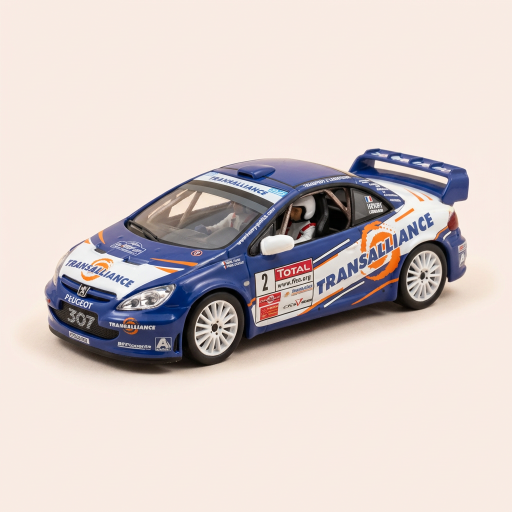 Voiture miniature - Peugeot 307 WRC bleue et blanche numéro 2 - Critérium des Cévennes 2007
