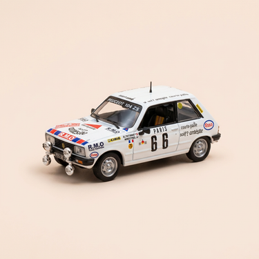 Voiture miniature - Peugeot 104 ZS blanche numéro 66 - rallye Monté-Carlo 1982