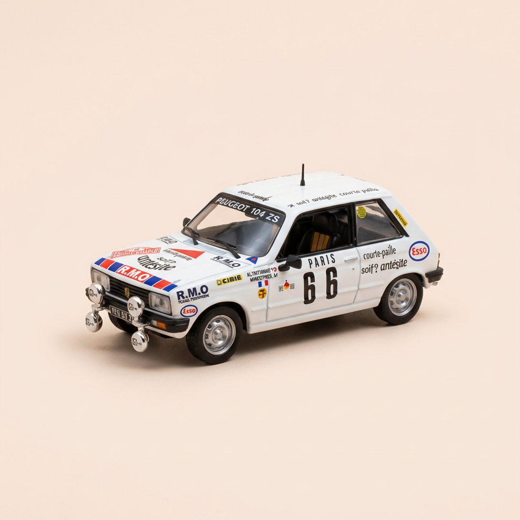 Peugeot 104 ZS blanche numéro 66 - rallye Monté-Carlo 1982