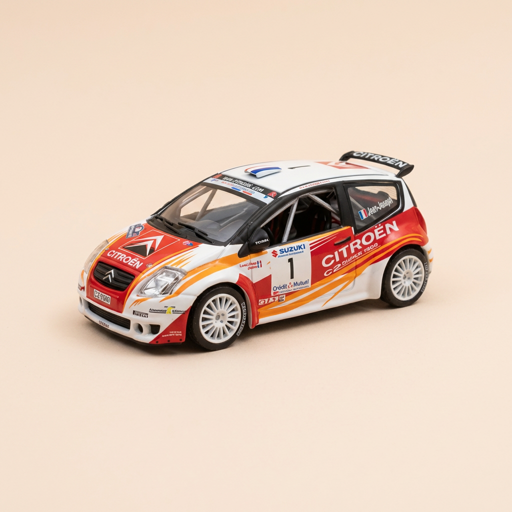 Voiture miniature - Citroën C2 S1600 blanche, rouge et orange numéro 1 - rallye d'Antibes 2007
