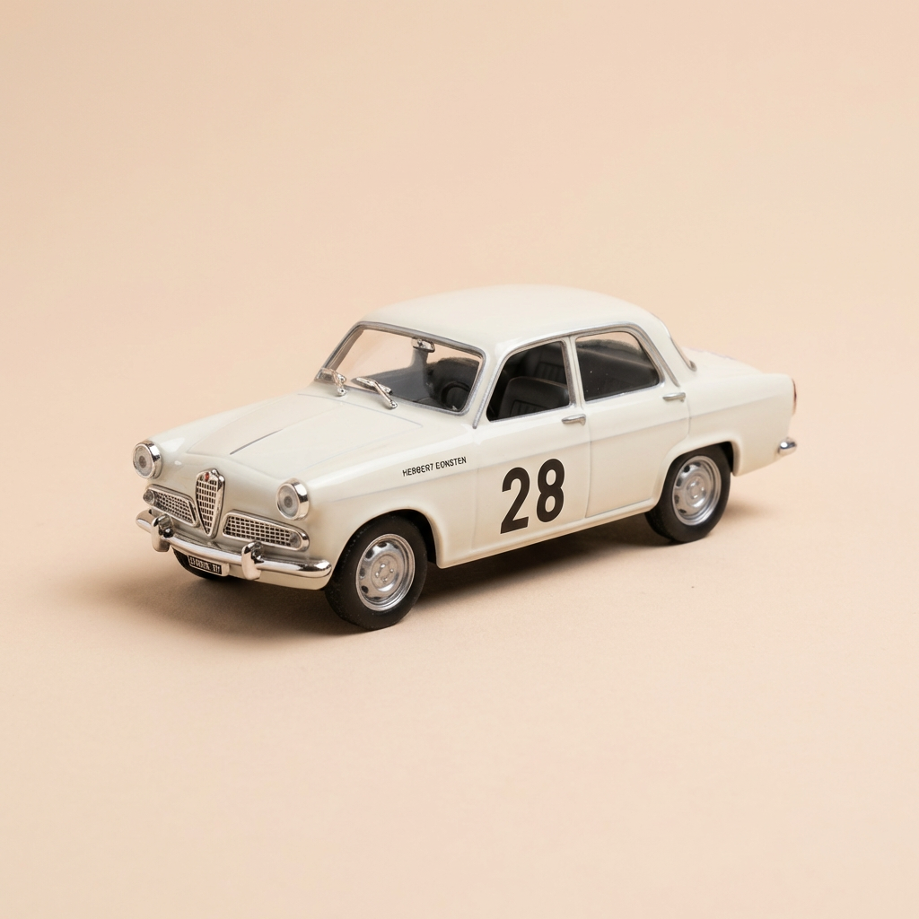 Voiture miniature - Alfa Roméo Giulietta TI blanche numéro 28 - Tour Auto 1958