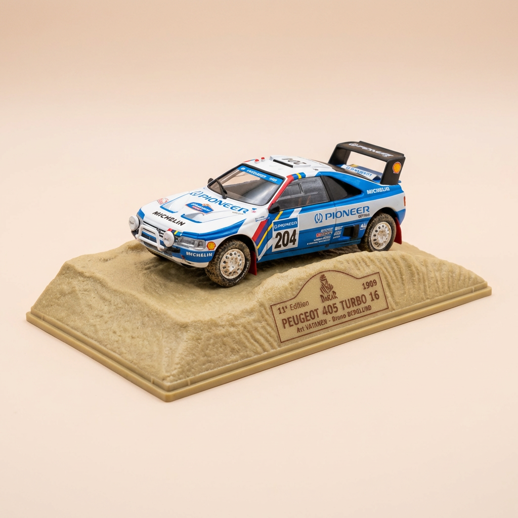 Peugeot 405 Turbo 16 bianca e blu numero 204 - Paris-Dakar 1989 (11ª edizione)