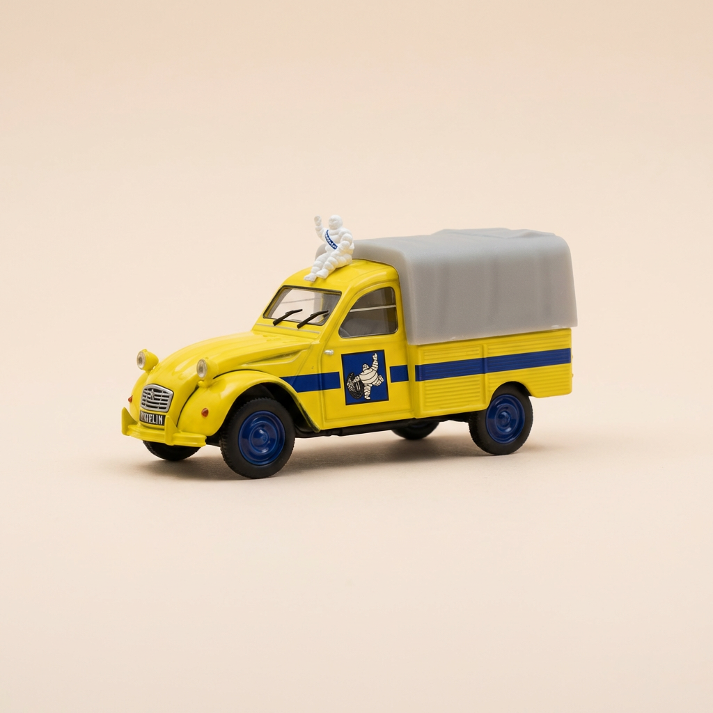 Citroën 2 CV Pick-up gelb mit grauem Planenaufbau MICHELIN - Norev (in Blister)