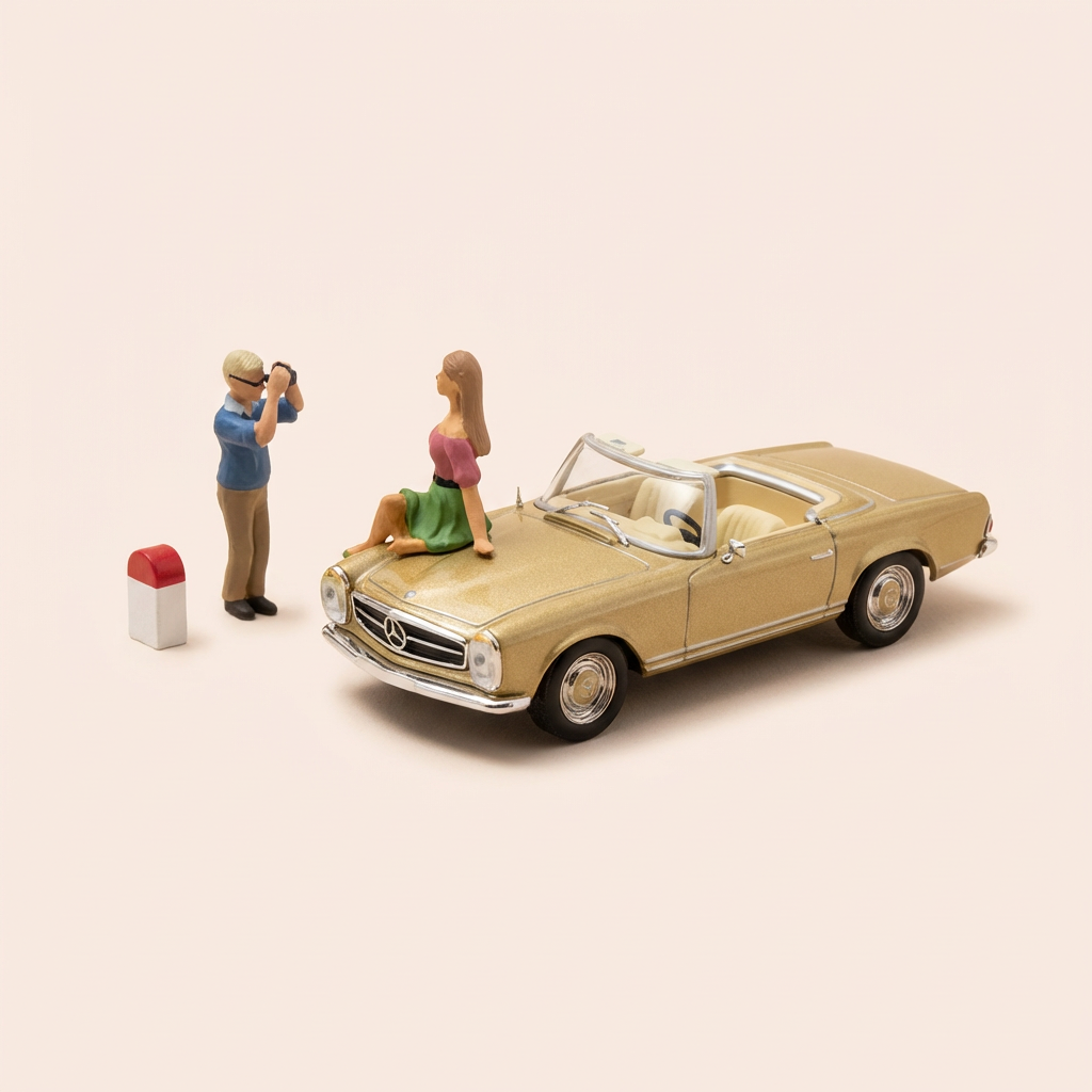 Mercedes 280 SL brong - La Nationale 7 - d'schwaarz Strooss