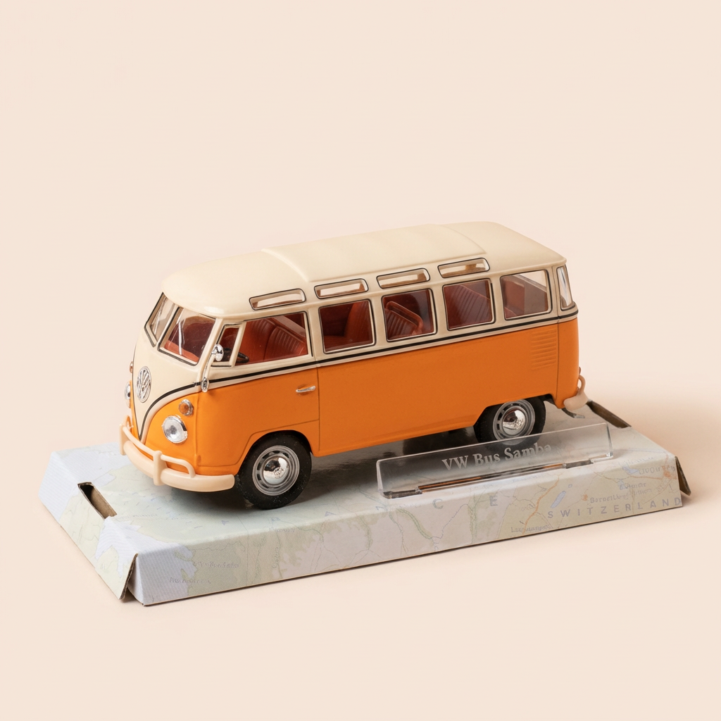Volkswagen bus Samba naranja con techo beige (Cararama)