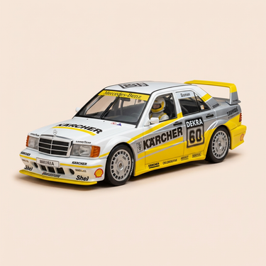 Voiture miniature - Mercedes 190 E Evo 2 blanche, jaune et grise numéro 60 - Minichamps référence 3130