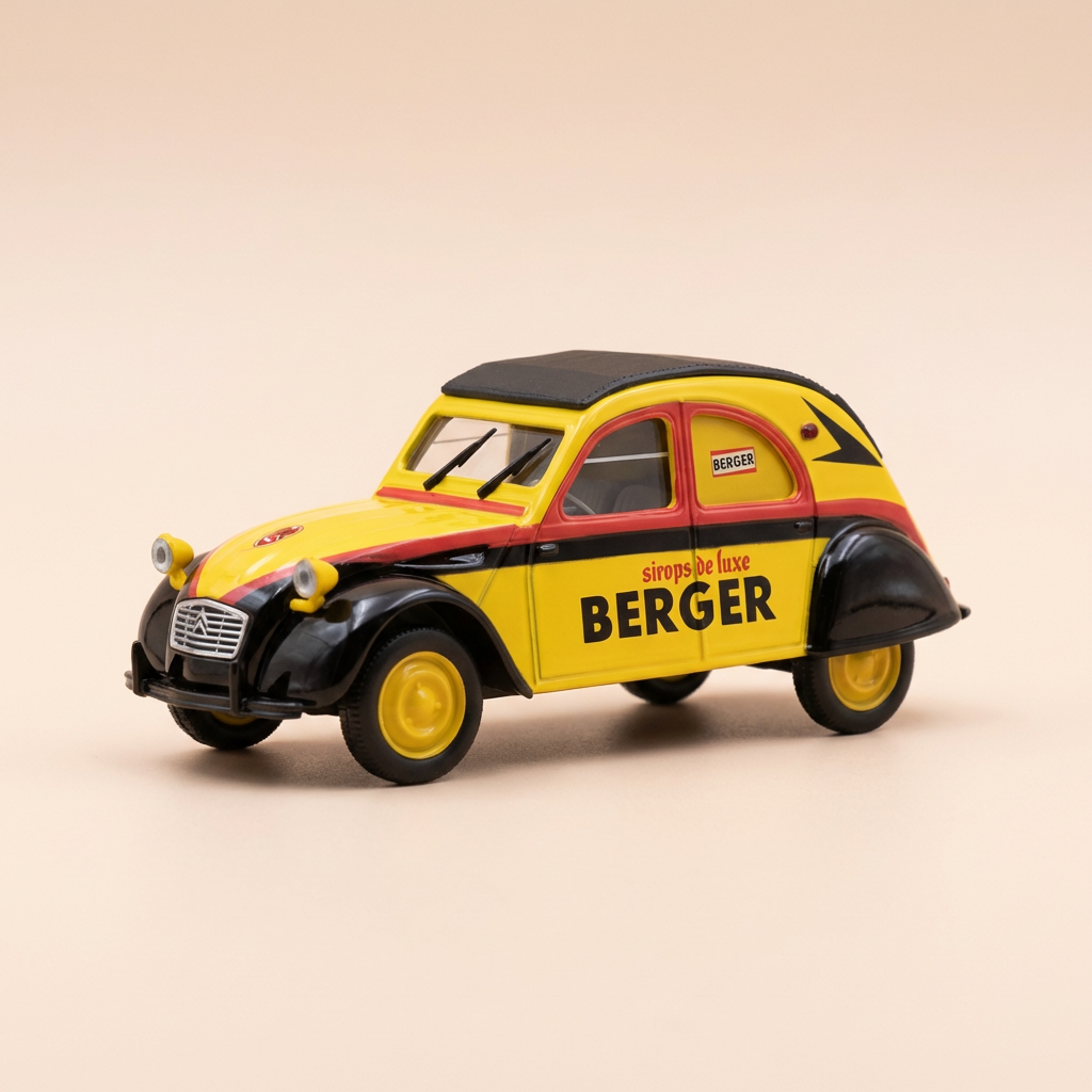 Citroën 2 CV AZLP gelb, schwarz und rot BERGER - Norev (in Blister)