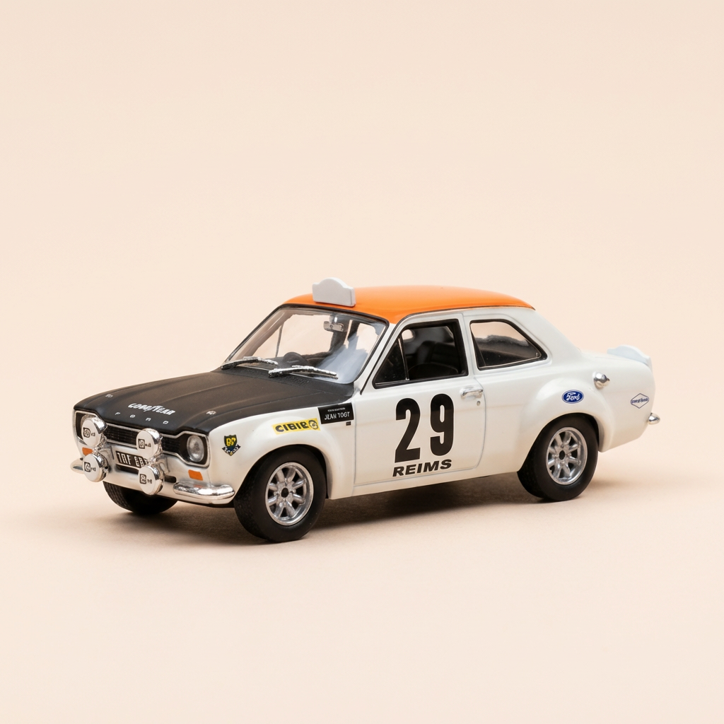 Ford Escort MK1 TC wäiss, schwaarz a orange Nummer 29 - Rallye de Monté-Carlo 1969